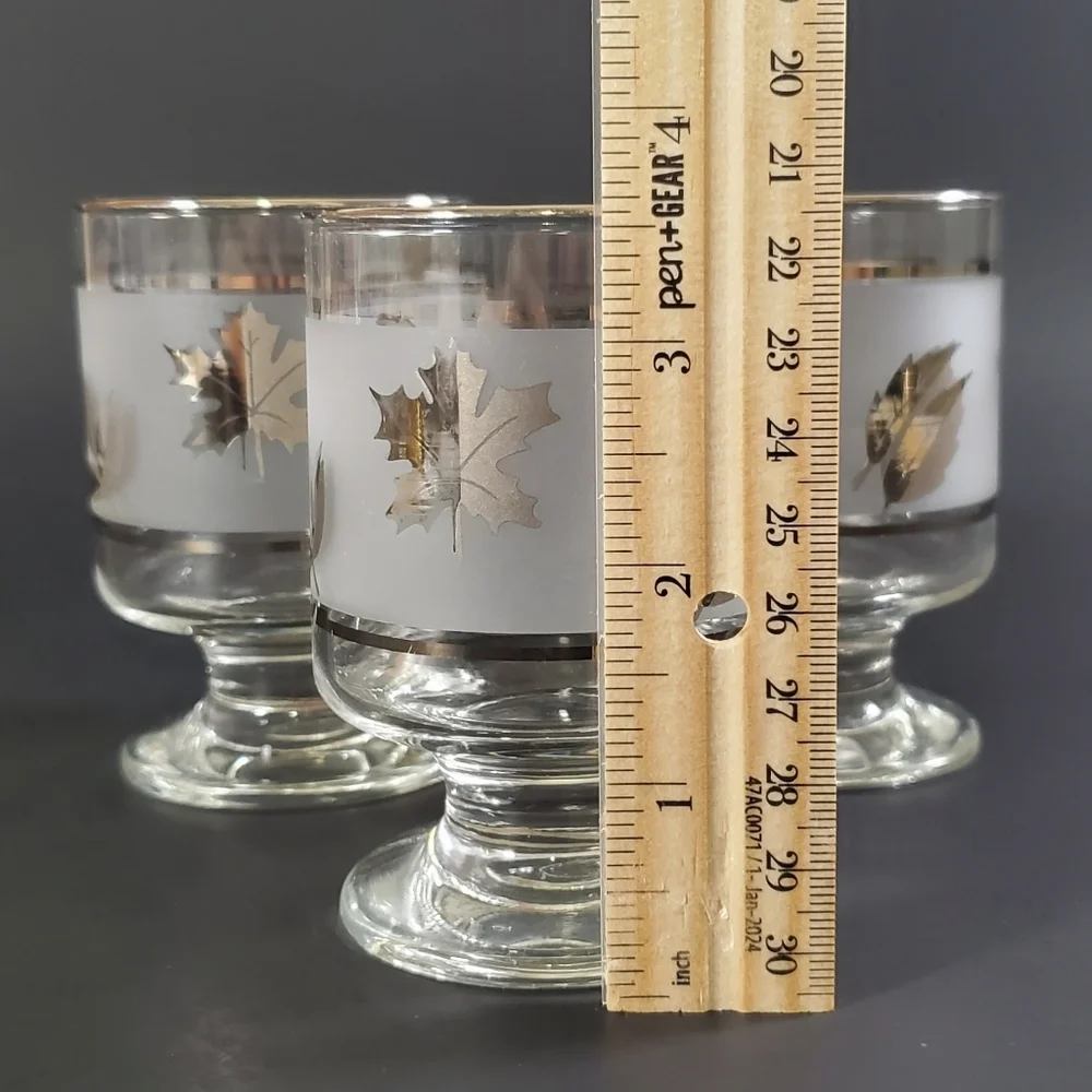 Libbey Vintage Silver Leaf Frosted Glass Pitcher & Pillar Glasses Cocktail Set